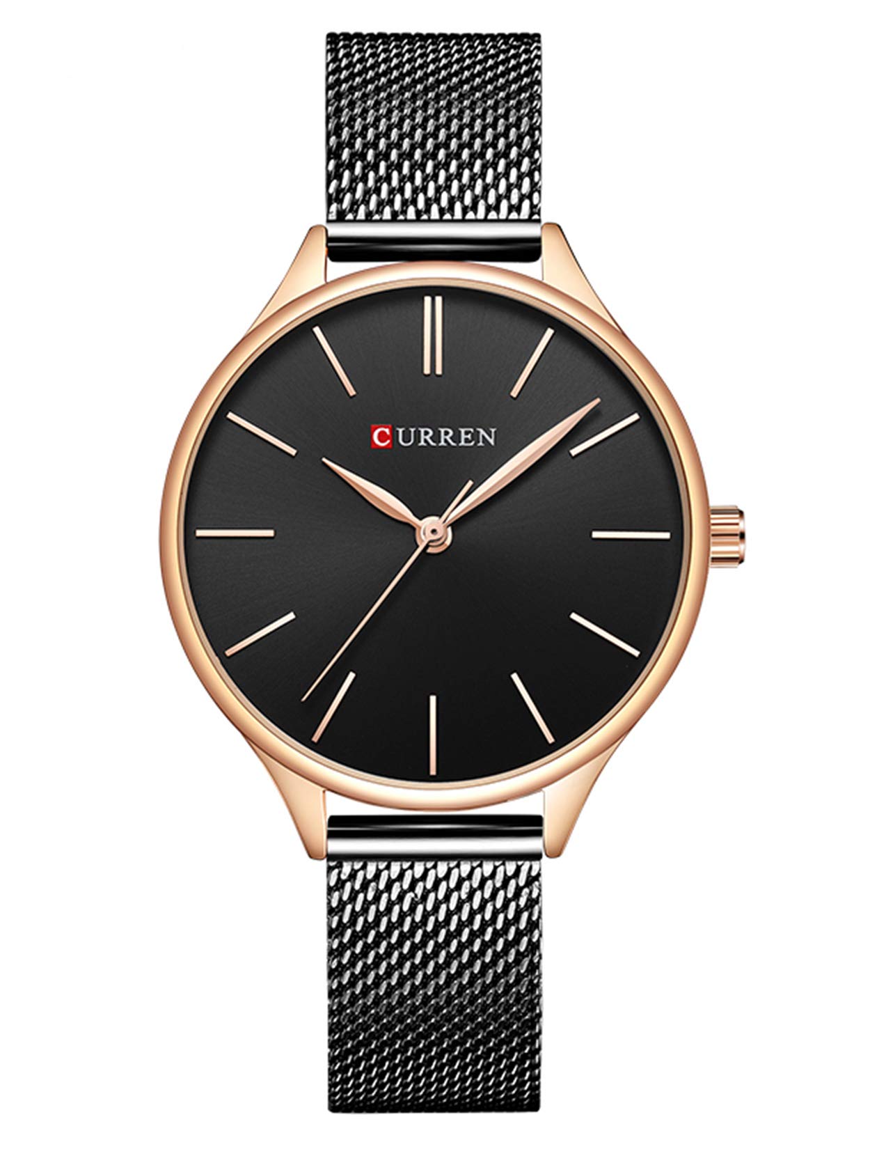 Frauen Uhr, Business Casual Wasserdicht Quarz Armbanduhr für Frau mit Schwarz Edelstahl Mesh Band