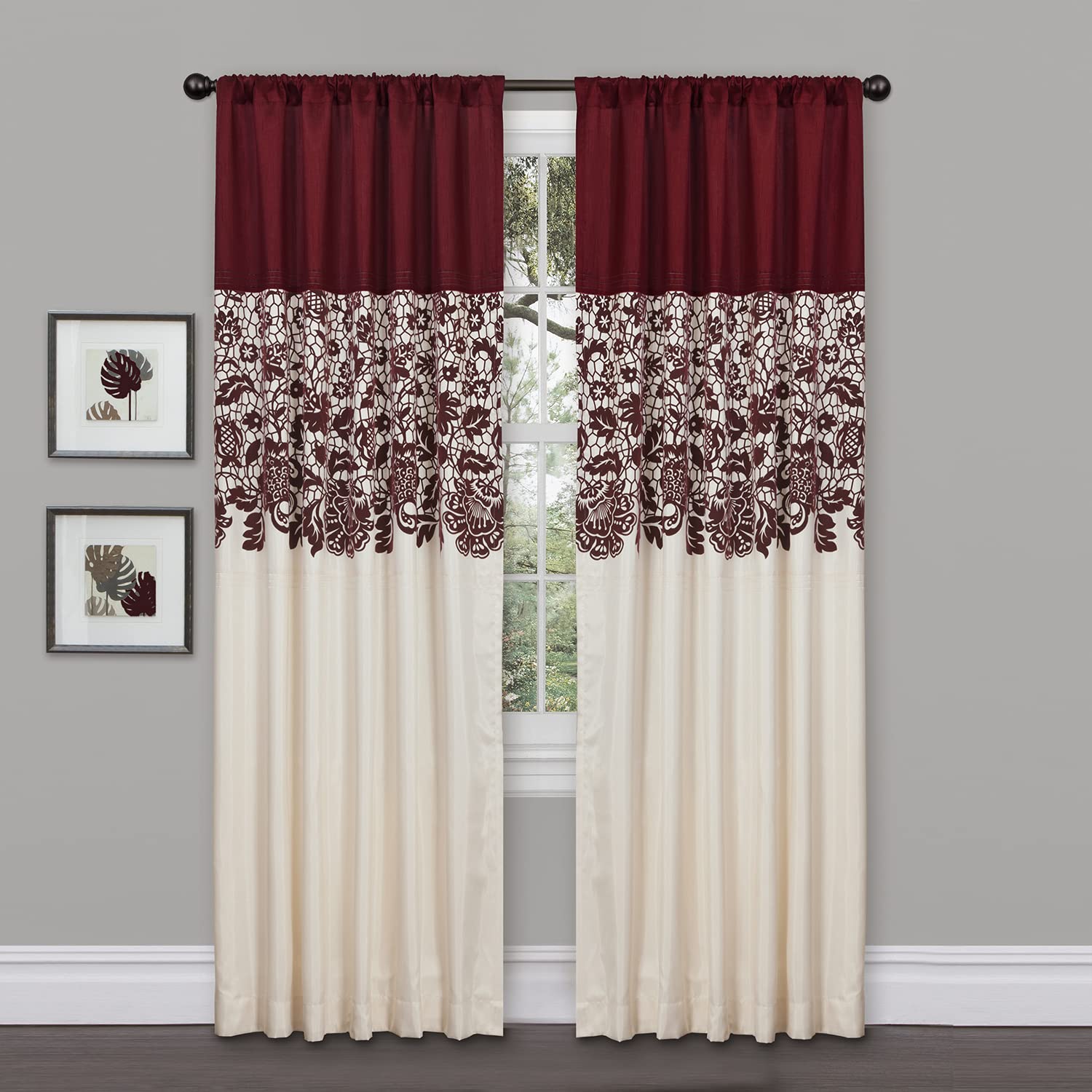 Lush Decor Estate Garden Curtain, Panel, Red