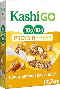 Kashi GO Protein Cereal, 10g Protein, 10g Fiber, Honey Almond Flax Crunch, 17.7oz Box (1 Box).