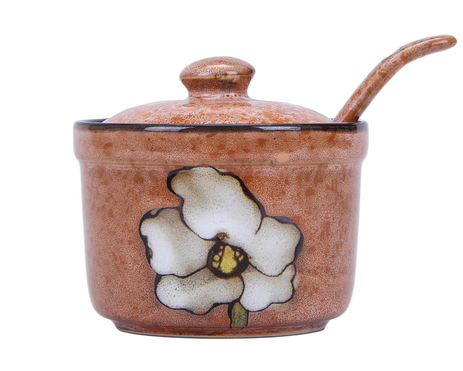 Photo 1 of VanEnjoy Traditional China Retro Hand Painted Flower Ceramic Round Sugar Spice Containers Porcelain Jar with Spoon Round Condiment