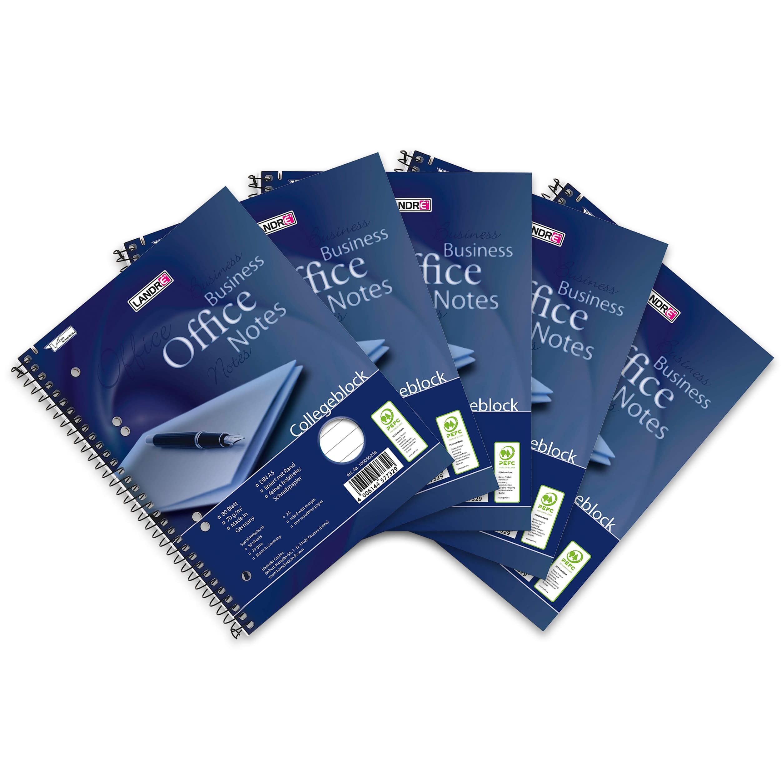 Landré A5 Ruled College Notepad, 80 Sheets, Punched (Pack of 5)