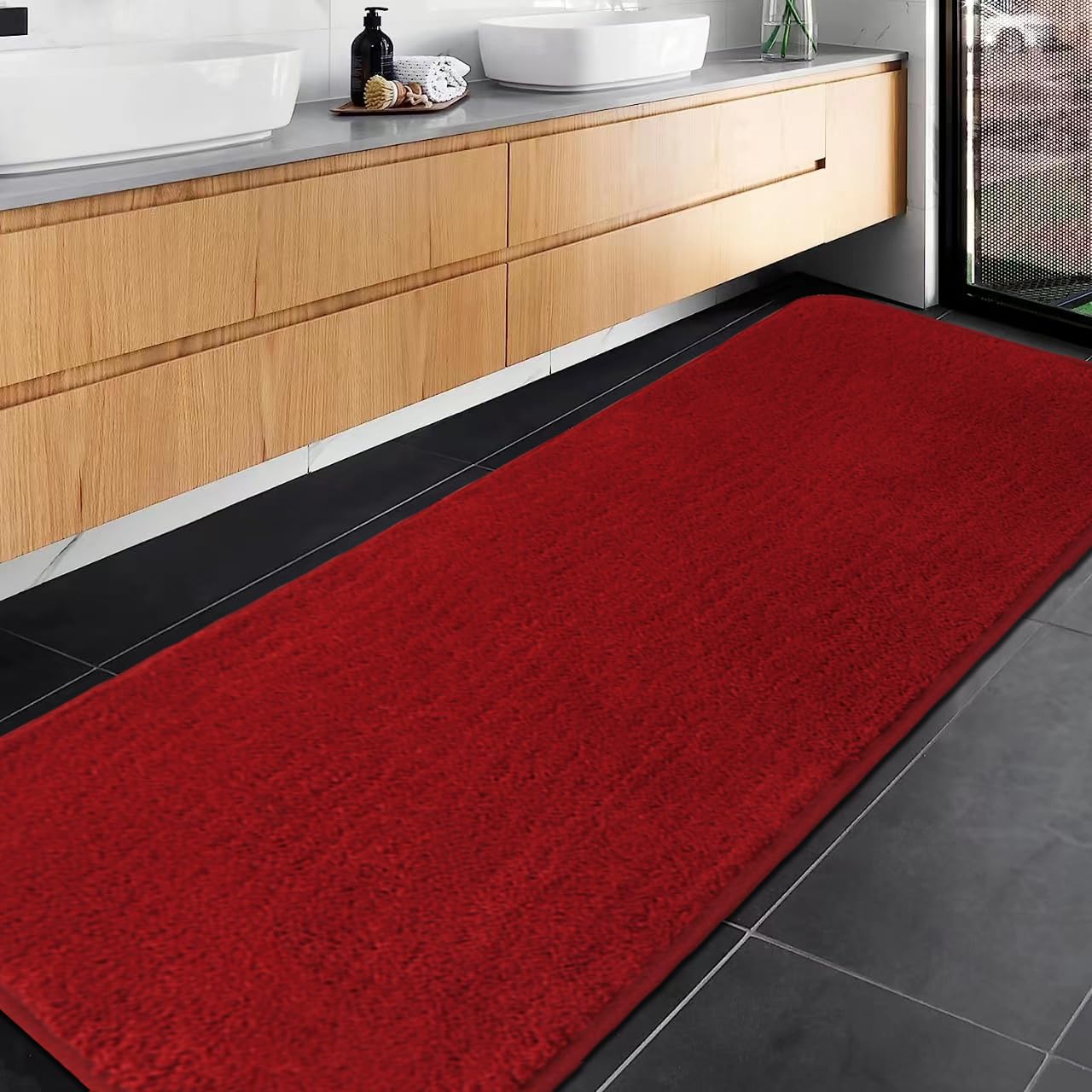 Rururug Bath Mat, Red, 60 x 180 cm, Large Bathroom Rug, Shower Mat, Non-Slip, Washable, Soft Microfibre Bathroom Mat