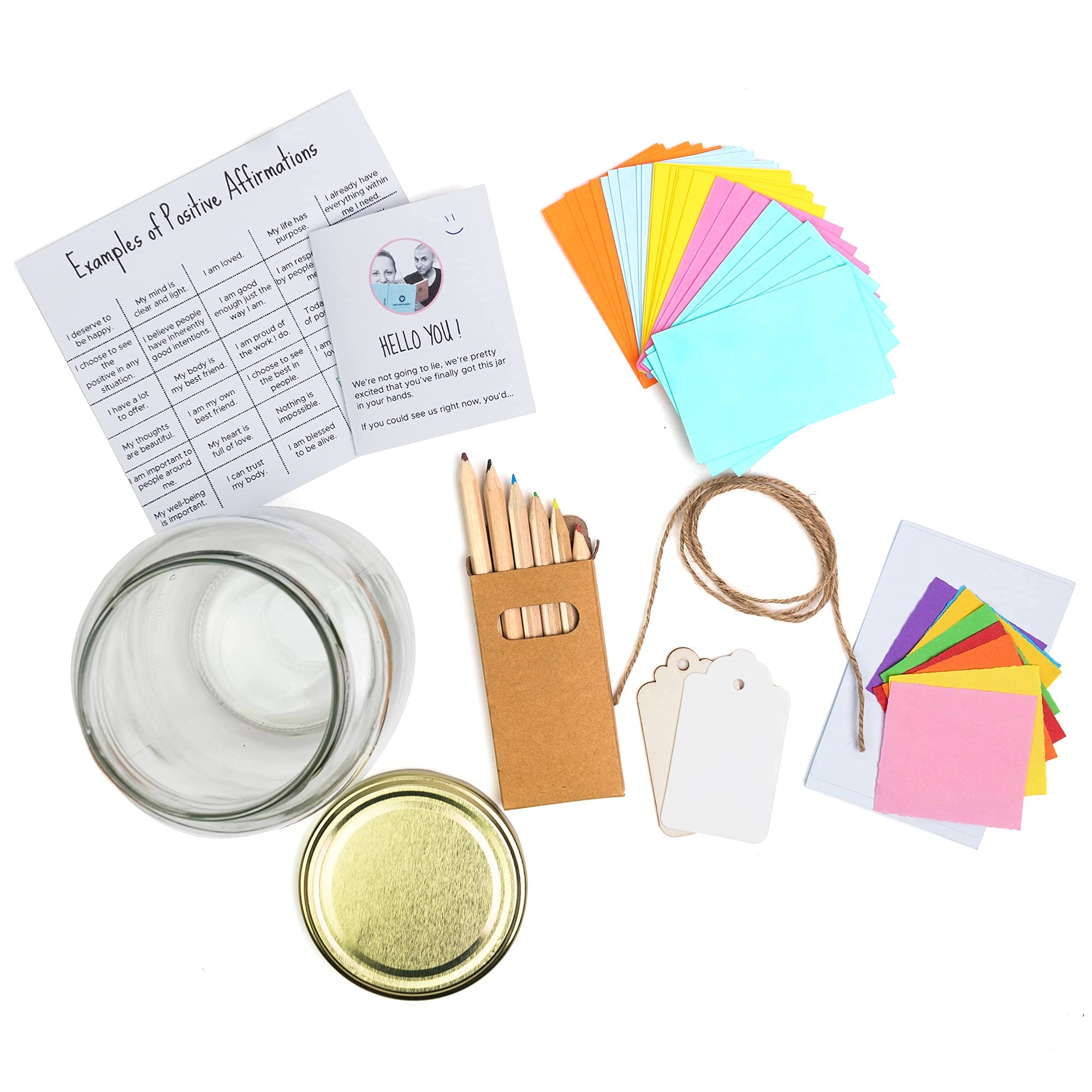 adbra | Happiness Jar Kit | Make your Own Positive Affirmations Jar | Get Inspired and find peace | Unique Gift idea | Handmade Message Jar