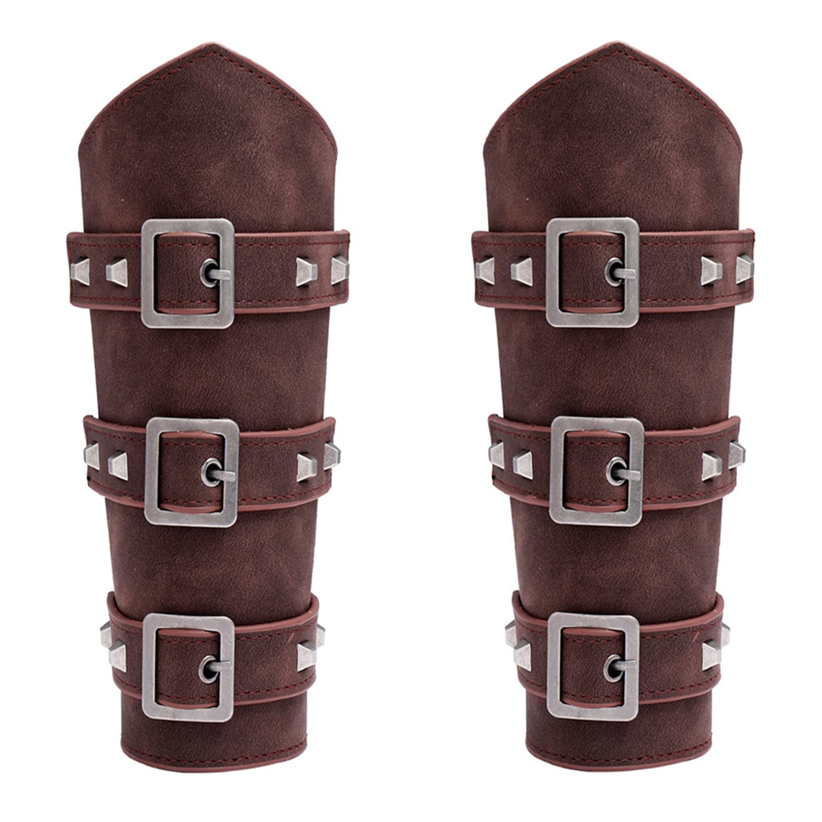 Thajaling 2 Pieces Medieval Leather Arm Guards, Punk Gothic Leather Bracers, Vintage LARP Wristbands for Cosplay Horsing Riding Costume (Brown)