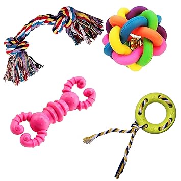 Jainsons Pet Products Dog & Puppy Rubber Chew Toys Combo, Multi Color Ball, Rubber Chew Toy, Squeaky Canvas Fish, Cotton Bone Toys