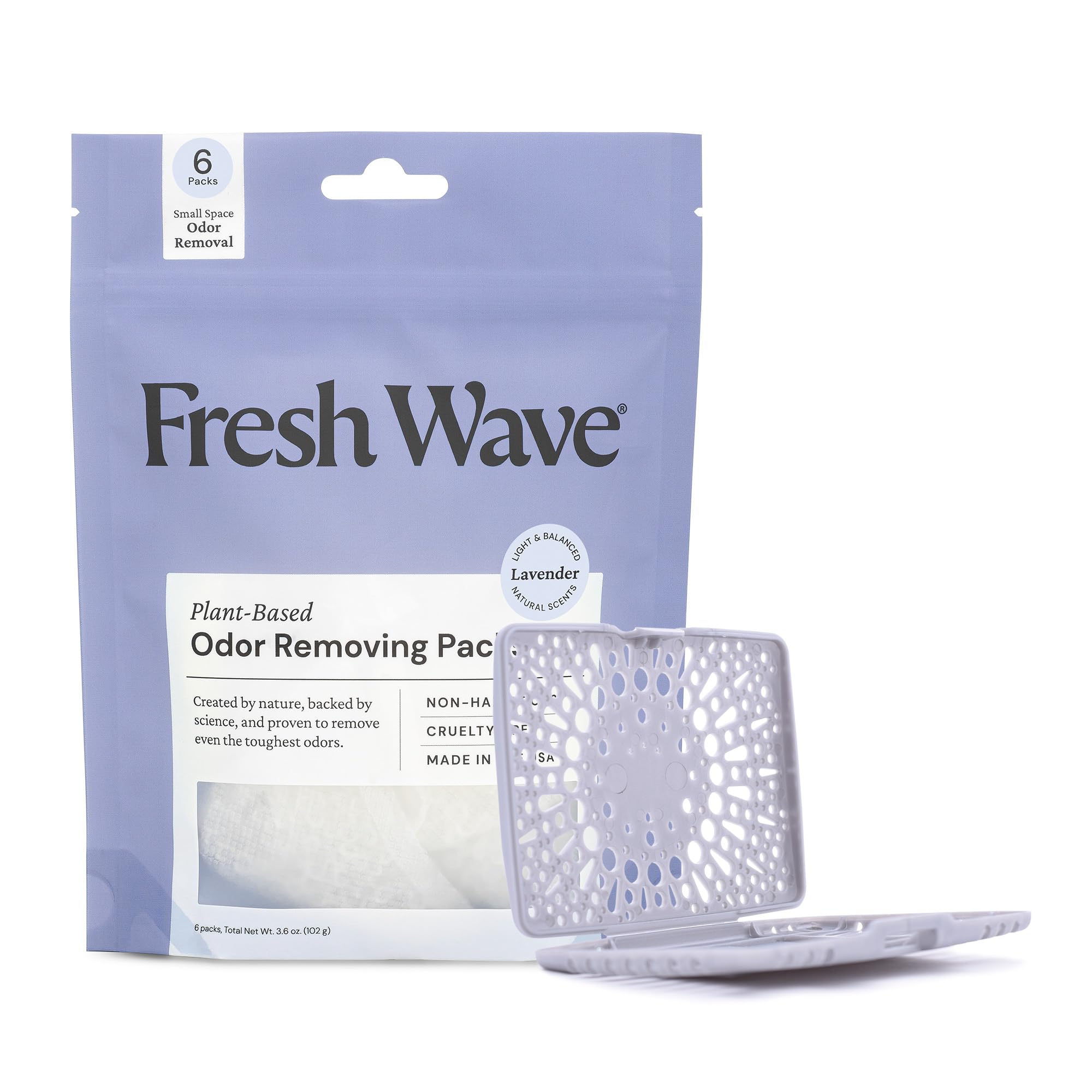 Fresh Wave Lavender Odor Eliminating & Deodorizing Packs | Bag of 6 & Fresh Pod Case | Safer Odor Relief for Small Spaces | Natural Plant-Based Odor Eliminator | Odor Absorbers for Home