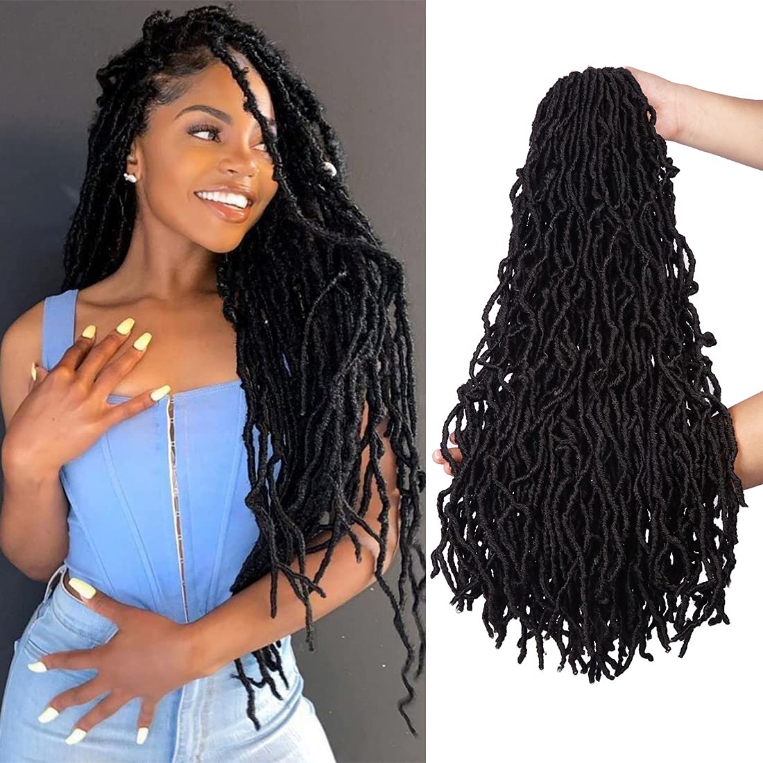 Beyond Beauty 6 Packs/Lot Nu Faux Locs Crochet Hair 24 Inches Pre-looped Goddess Locs Crochet Hair Soft Dreadlocks Synthetic Hair Extensions 18strands/Pack(#2)