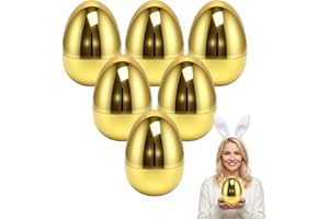 6 Count 6 Inch Jumbo Golden Easter Eggs, Extra Large Plastic Hollow Decor Eggs​ with Shiny Metallic Finish, Easter Basket Stu