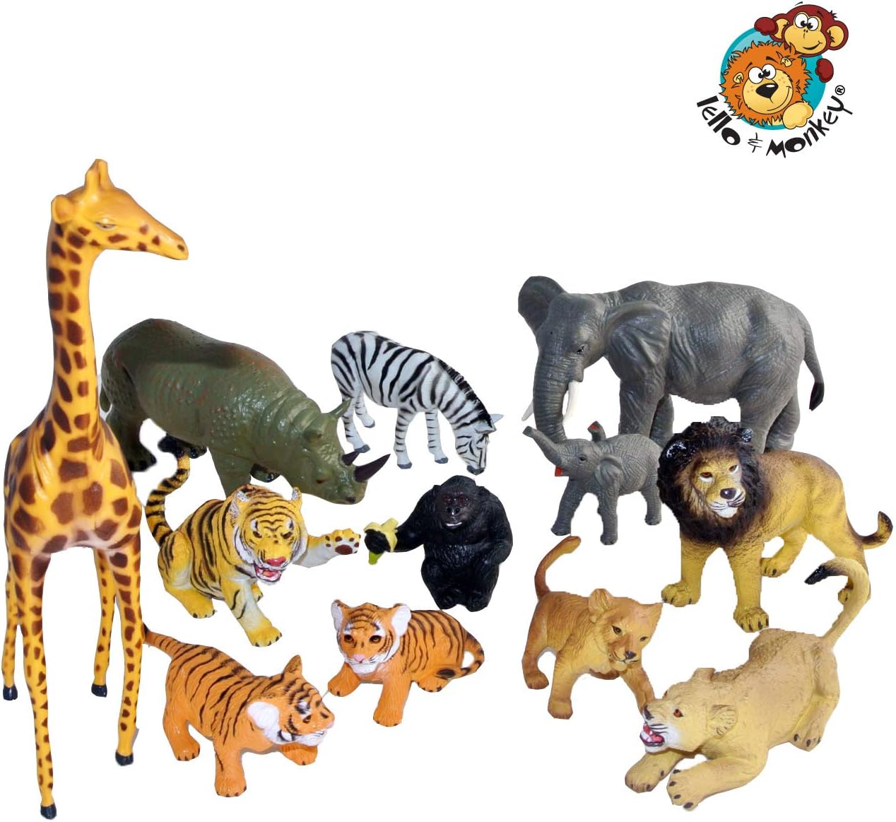Lello & Monkey Safari Animals Toy Figures Solid plastic jungle zoo
