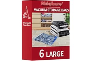 Vacuum Storage Bags 6 Large, Space Saver Sealer Bags, Airtight Compression Bags for Clothes, Pillows, Comforters, Blankets, B