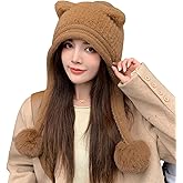 HUAMULAN Women Winter Sherpa Beanie Hats Knit Ear Flaps Peruvian Cover Ears Fleece Lined Ski Snow Hat Pompoms