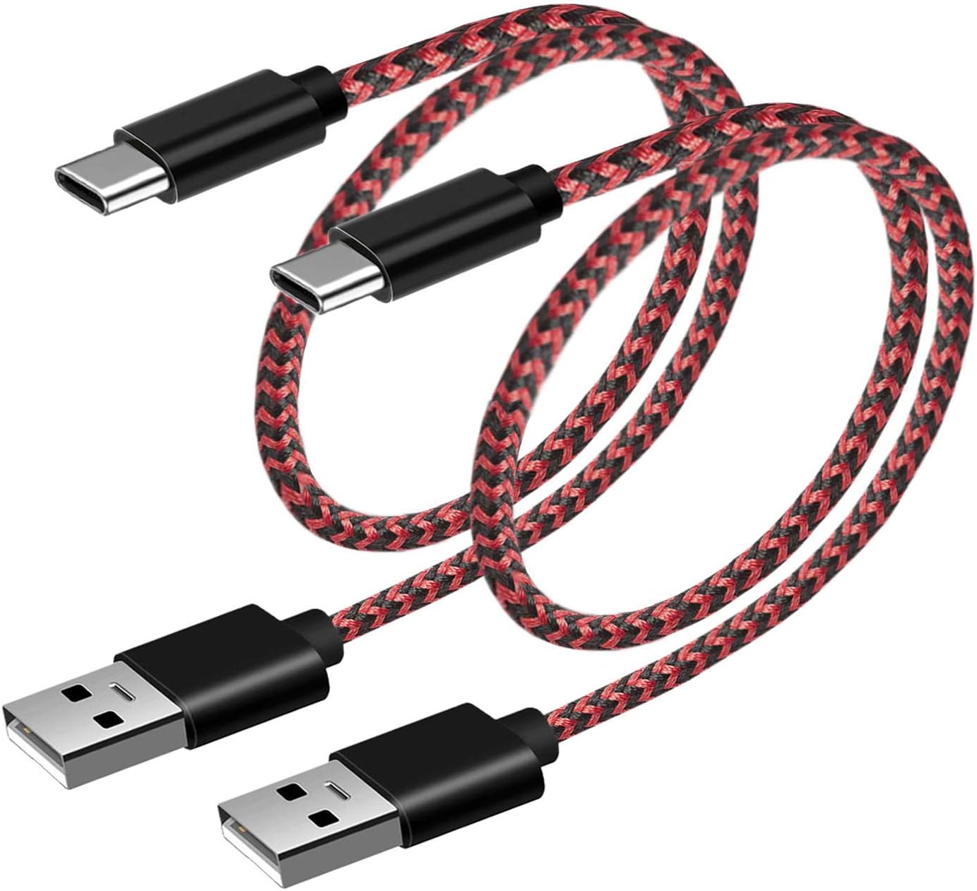 Short USB Type C Charger Cable, AOSOK 2Pack 1ft/30cm Nylon Braided USB C to USB A Fast Charger Cord for Samsung Galaxy S10 S10+ S9 S8 Plus Note 9 8, LG V20 G5 G6 V30, HTC, Google Pixel 3a XL (Red)