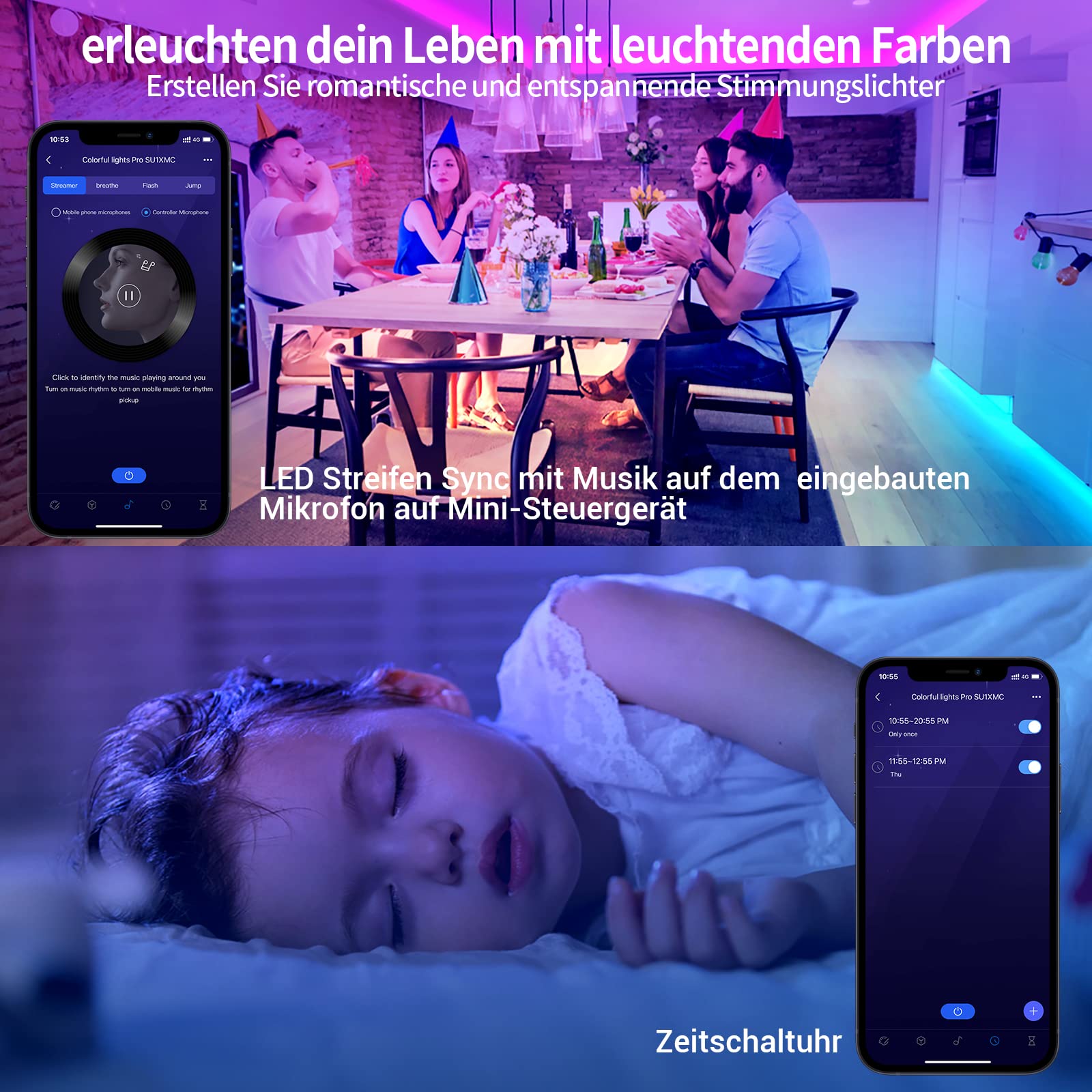 IKERY LED Streifen 20 m RGB lichtband, Bluetooth LED Strip, Selbstklebend, 16 Millionen Farben, Farbwechsel, Musiksynchronisation, Steuerung per App, geeignet für Innendekoration, Bars, Partys 4