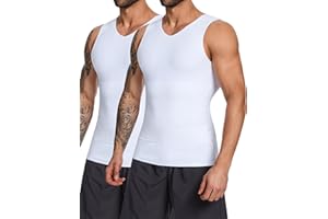 MISS MOLY 2 Pack Gynomastica Tummy Control Undershirt V Neck Compression Shirt for Men Slimming Vest Tank Tops Shapewear
