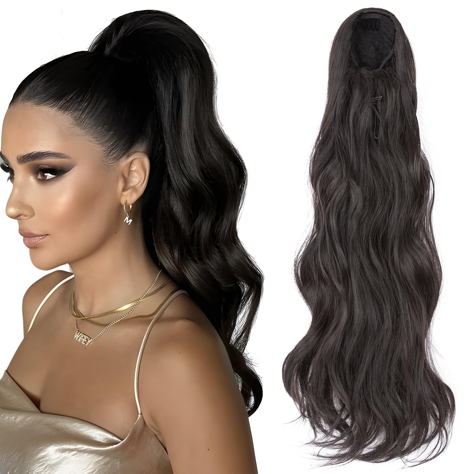 TESS Wavy Ponytail Extension, Drawstring Clip in Ponytail Hair Extensions, Long Hair Extensions, 26 Inches 120g, Natural Black — image 1