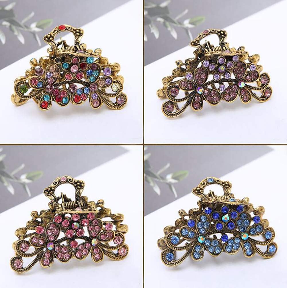 Fodattm Retro Flowers Hair Claw Clip for Women Lady Girls Vintage Alloy Rhinestone Hair Jaw Clips Hairpin Fancy Hair Clamp (Purple) - Image 4