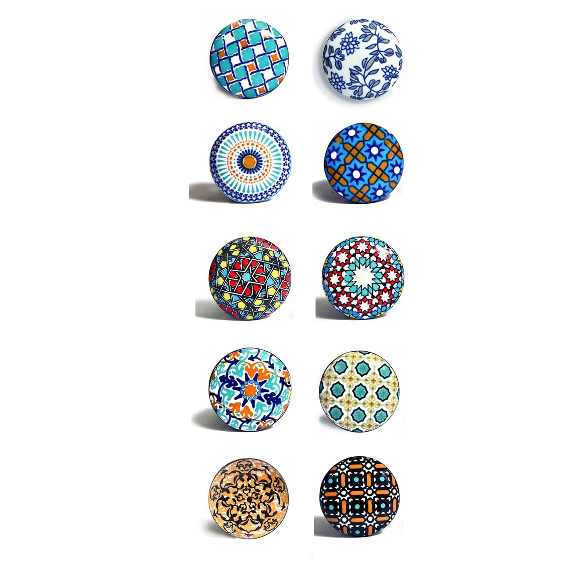 Nacnic Set of 10 Hand Painted Ceramic knobs in Different Shapes. Handcrafted Handles for cabinets, Drawers, Dressers and Hangers. Classic Ceramic knobs 40mm Diameter
