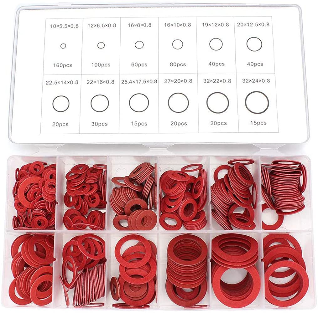 Fibre Washer Assorted Kit 600pcs 12 Size Red Steel Paper Fiber Flat Washer Kit Insulation Washer Gasket Nut & Bolt Set Flat Ring Seal Assortment Kit