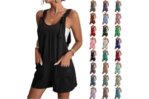 BOXIACEY Summer Overalls for Women 2024 Sleeveless Adjustable Knot Straps Shorts Overall Beach Romper with Pockets