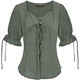 Scarlet Darkness Renaissance Shirts for Women Summer Plus Size Lace-up Tops