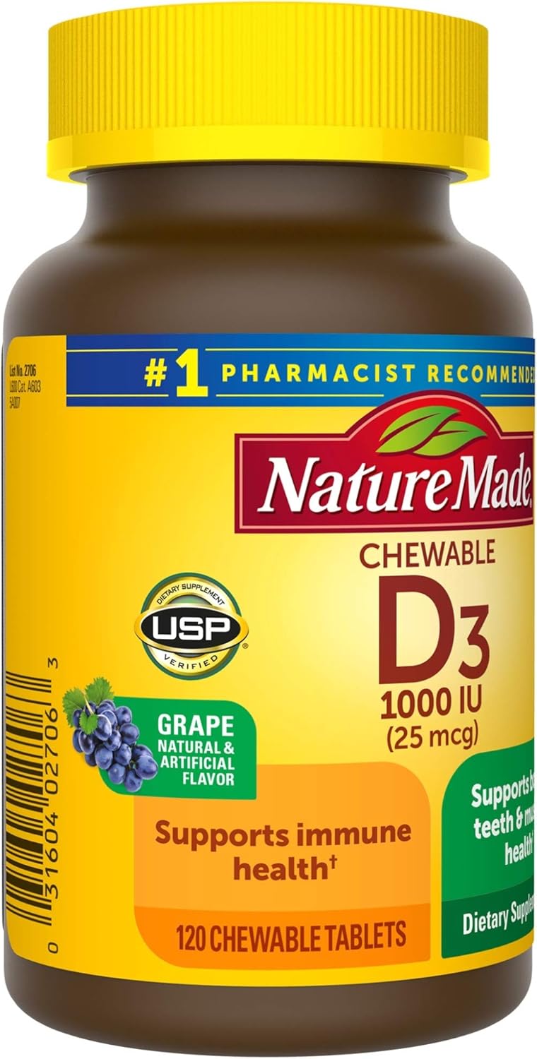 Nature Made Vitamin D3 1000 IU (25mcg) Chewable Tablets, 120 Count for
