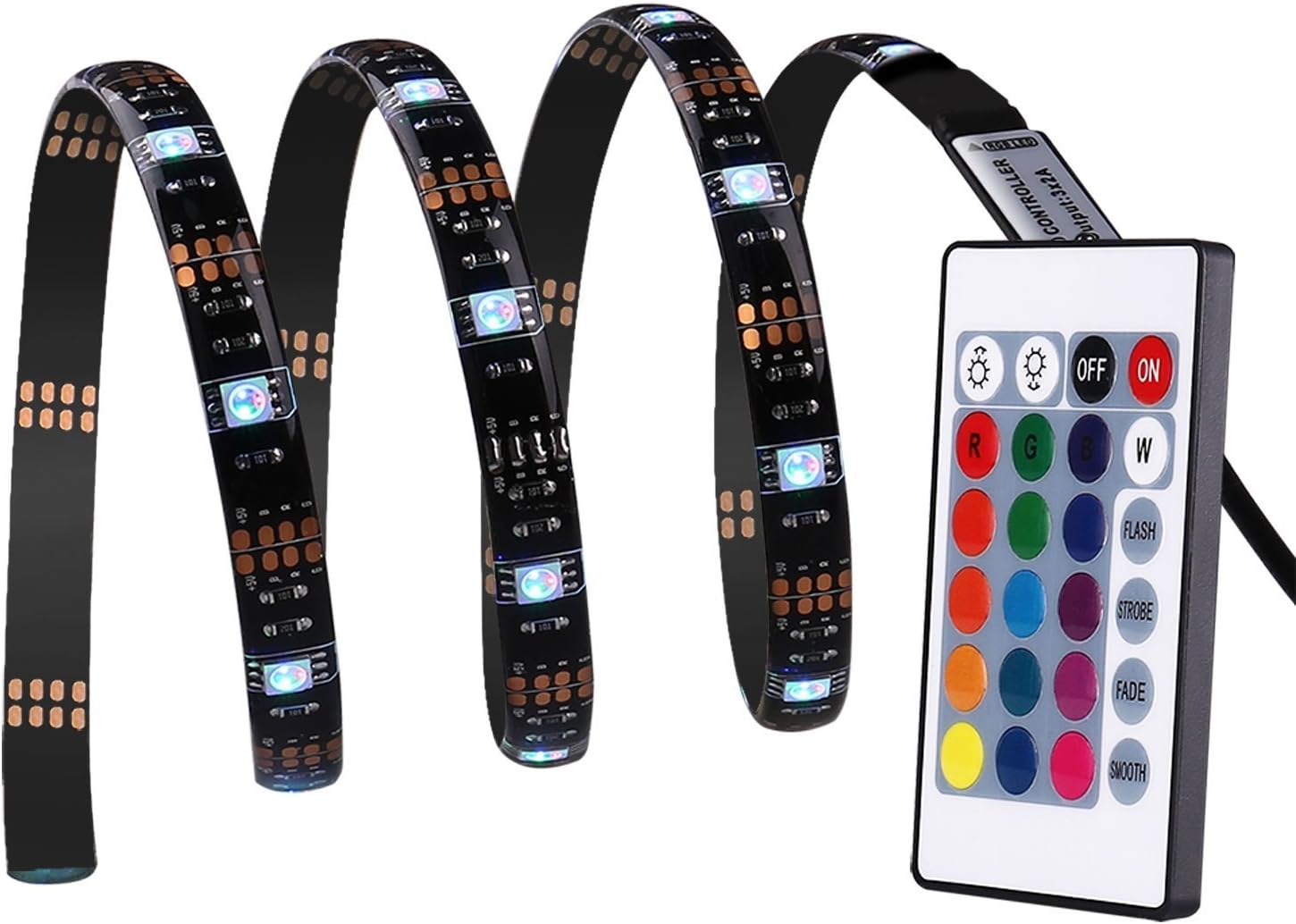 lederTEK USB Powered Waterproof 30 LED Strips Lights, RGB Remote Control, Dimmable, Decorative Lights for HDTV, Flat Screen TV Accessories and Desktop PC, Home Decorations [Energy Class A++]