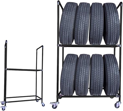 Amazon 新発売 タイヤラック 黒 タイプ3 キャスター付 サイズ1550 1000 400 組立て ラック ワイドタイプ 軽 普通車用 8本 タイヤ収納 保管 ガレージ 工場 タイヤラック カバー 車 バイク