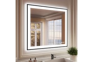 ISKM Framed LED Mirror for Bathroom 40"x36", Dimmable LED Bathroom Mirror with Lights, Anti-Fog, Front and Backlit Lighted Mirror 3-Colors, Shatterproof, Memory Function