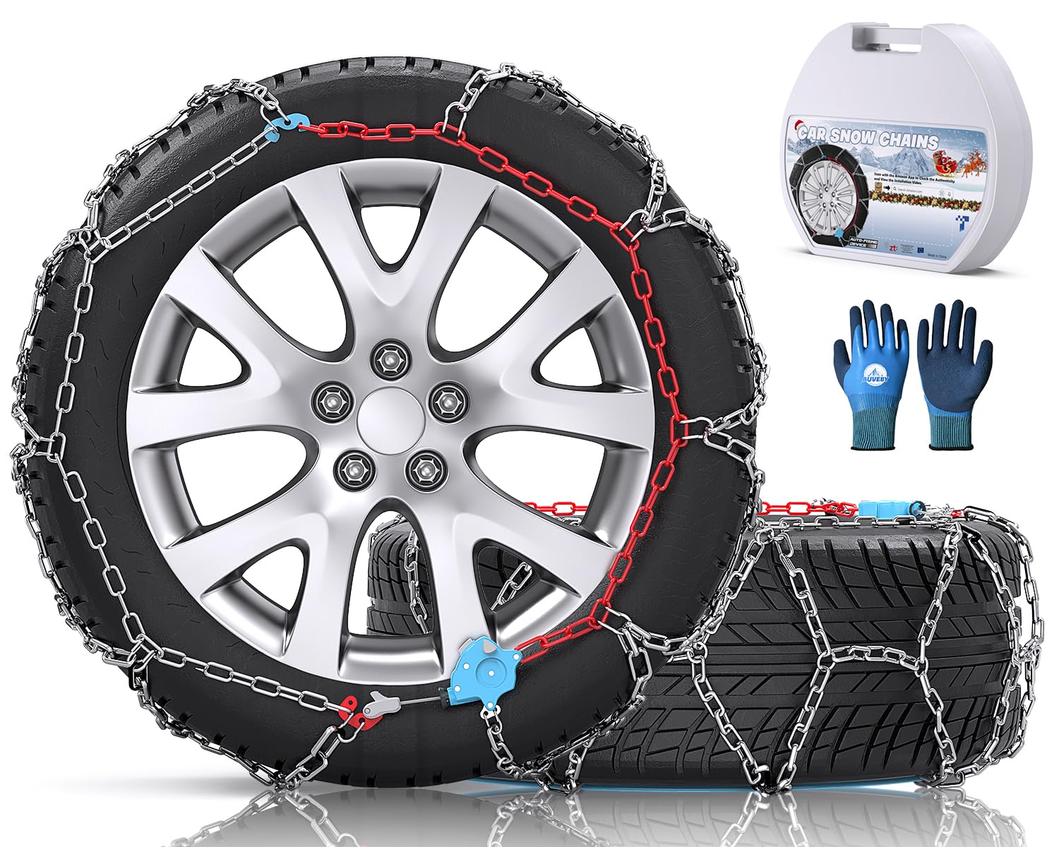 Photo 1 of Snow-Chains Auto Fixing 1 Min Quick Fit Easy Installation Tire-Chains, Christmas Gifts for Safety, Universal Emergency Tire Traction Chain for Passenger Car and SUV - Set of 2 (XM-130)