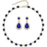WOWORAMA Crystal Bridal Jewelry Set Statement Choker Necklace Teardrop Dangle Earrings Set Rhinestone Wedding Jewelry Set for Women Bride Bridesmaid Jewelry Party Prom Jewelry Set