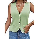 Saodimallsu Womens Sleeveless Sweater Vest Knit V Neck Button Fashion Casual Loose Spring Summer Waistcoat Cardigan
