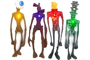 TOPTAMP 4pcs 9" Lignt Head Cake Topper SCP Foundation Centerpiece Toys Action Figure Blinker Light for Kids Children Birthday