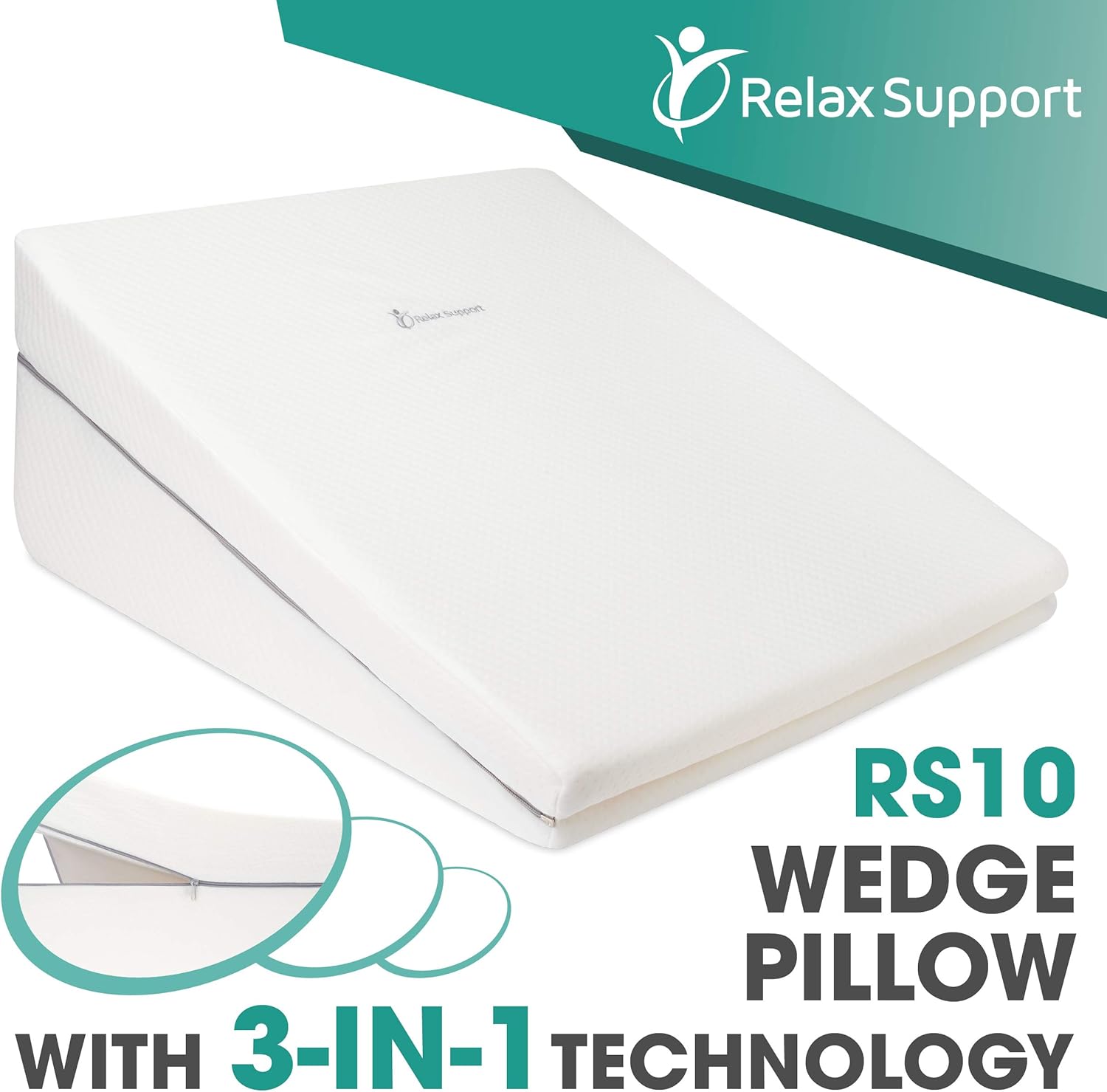Back Support Pillow - Wedge Pillow RS10 by Relax Support - Neck and Lumbar Pain Relief Only Wedge Pillow w/Strategic Elevation 3-in-1 Technology to Give You The Angle of Support You Need: Health & Personal Care