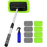 XINDELL Inside Windshield Cleaner Tool, 22-Inch Extendable Car Window Cleaning Tool with 180&deg; Swivel Head, 9 Washable Microfiber Pads and Spray Bottle for Auto Glass
