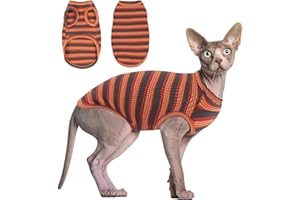 BRKURLEG Sphynx Hairless Cats Shirt Puppy Clothes Soft Cotton T-Shirts Cute Cats Pajamas Cat Stripes Vest Pet Clothes, Round Collar Vest Kitten Shirts(Red Stripes, M)