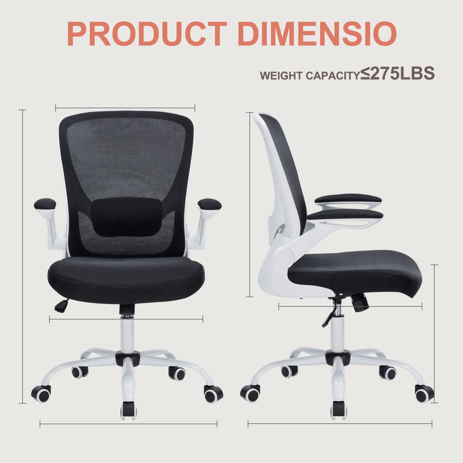 Mesh Office Chair Ergonomic Desk Chair with Adjustable Lumbar Support and Flip-up Arm Rocking Comfy Swivel Computer Task Chair for Home Office - Image 2
