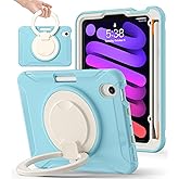 BATYUE Shockproof Case for iPad mini 7 (A17 Pro)/ Mini 6 8.3 inch (2024/2021) - 360° Multi-Angle Stand (Portrait & Landscape) & Grip, Built-in Pencil Holder, Frozen Blue