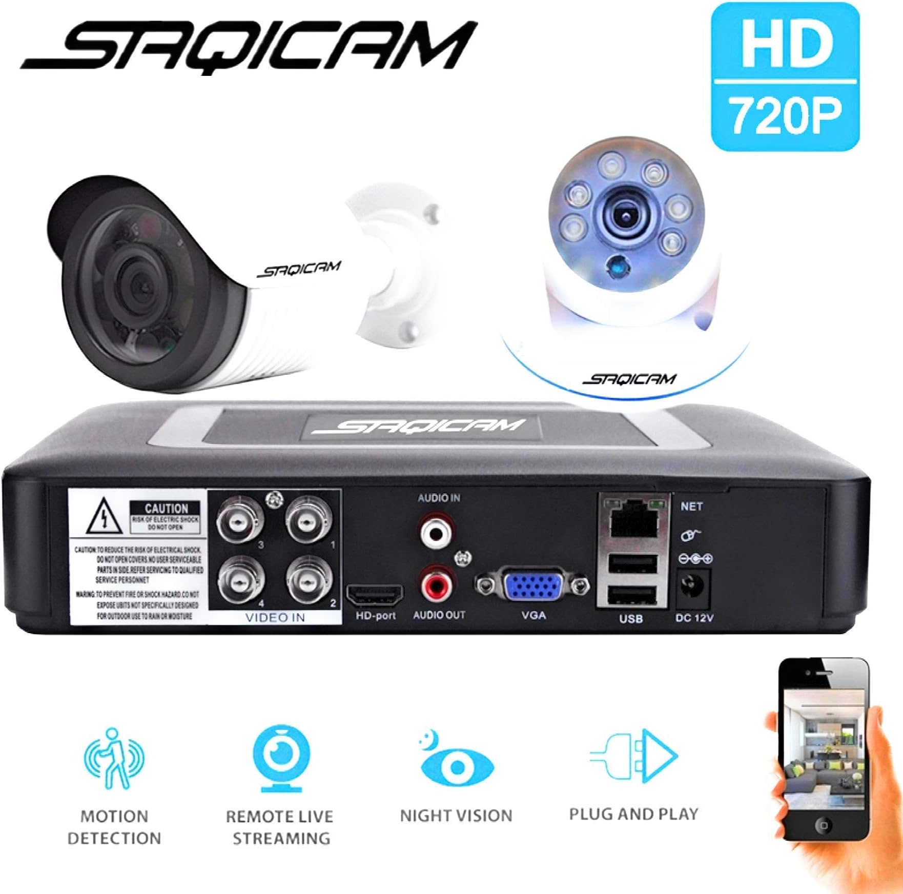 SAQICAM SQ-R04A Alarm IP Camera Wireless 720P IP Security Camera WiFi IP Security Camera Baby Monitor Security Camera 128GB Card Slot