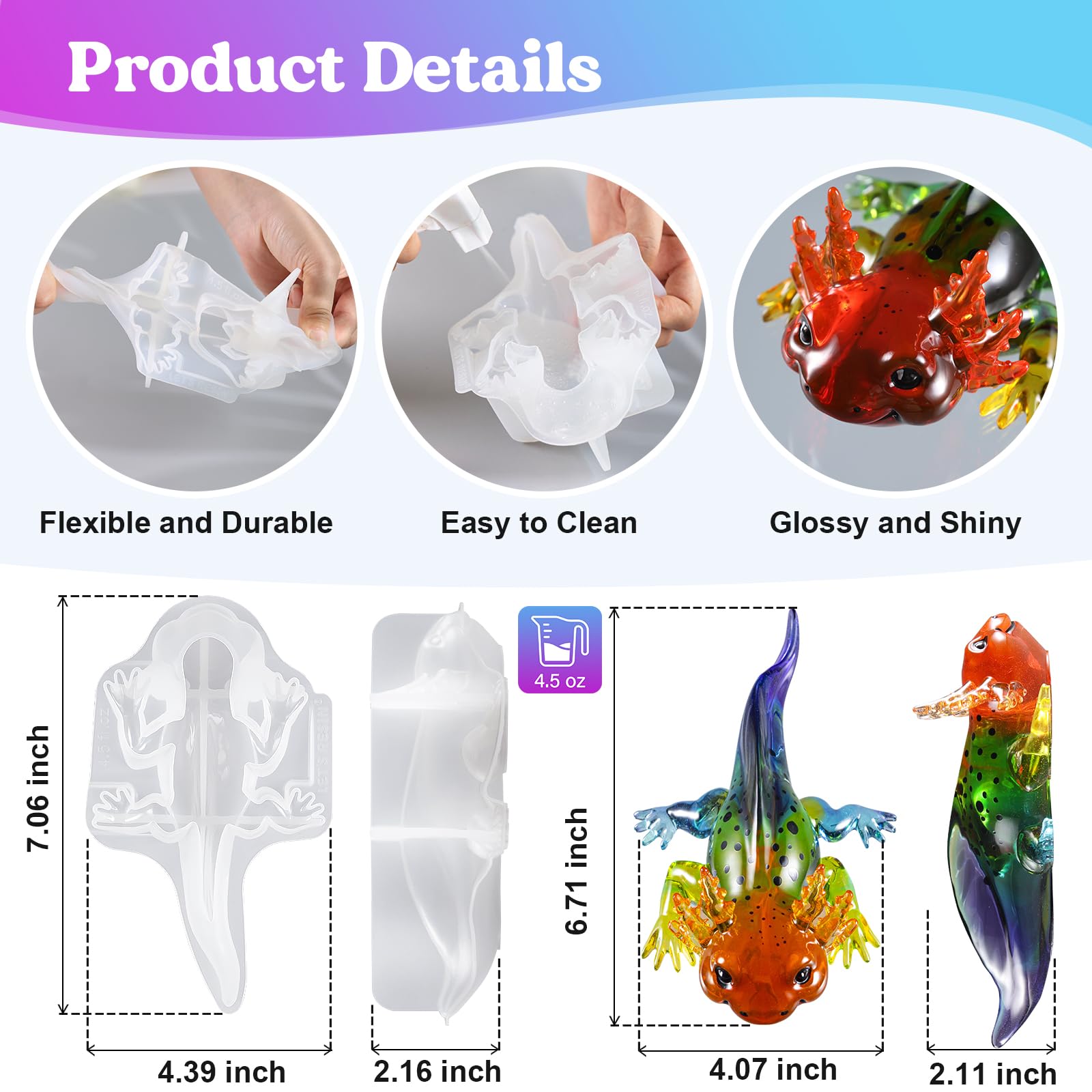 Let's Resin Large Axolotl Resin Molds Silicone, 3D Detailed Animal Silicone Molds, Flexible Effortless Demoldable Epoxy Resin Molds, Thickened Deep Epoxy Molds for Art Crafts, Gift, and Home Decor