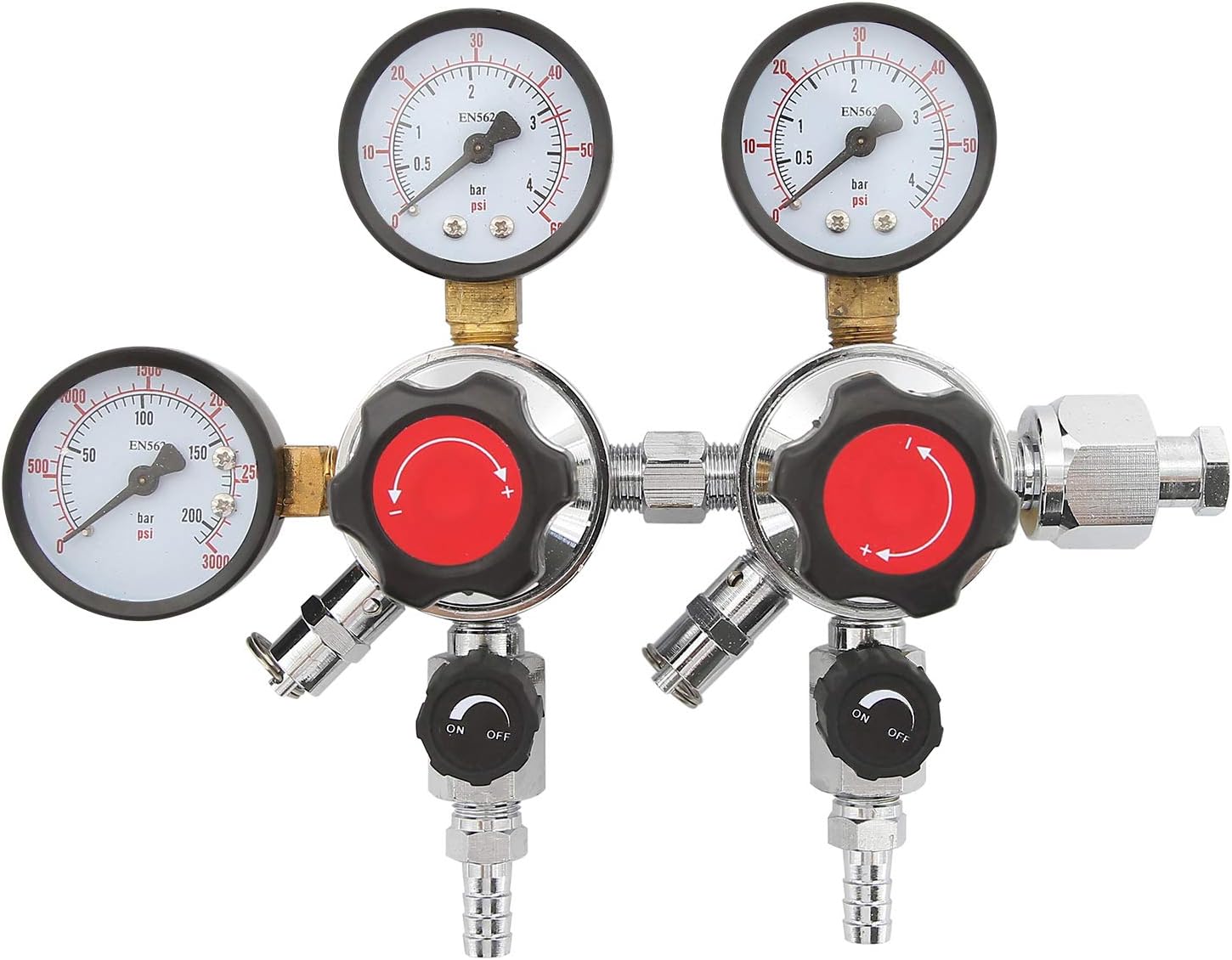 HYDDNice 2 Stage CO2 regulator Dual Pressure Beer Gauge CO2 Regulator 0-60 PSI Working Pressure CGA-320 Inlet 3/8'Outlet Gas 0-3000PSI