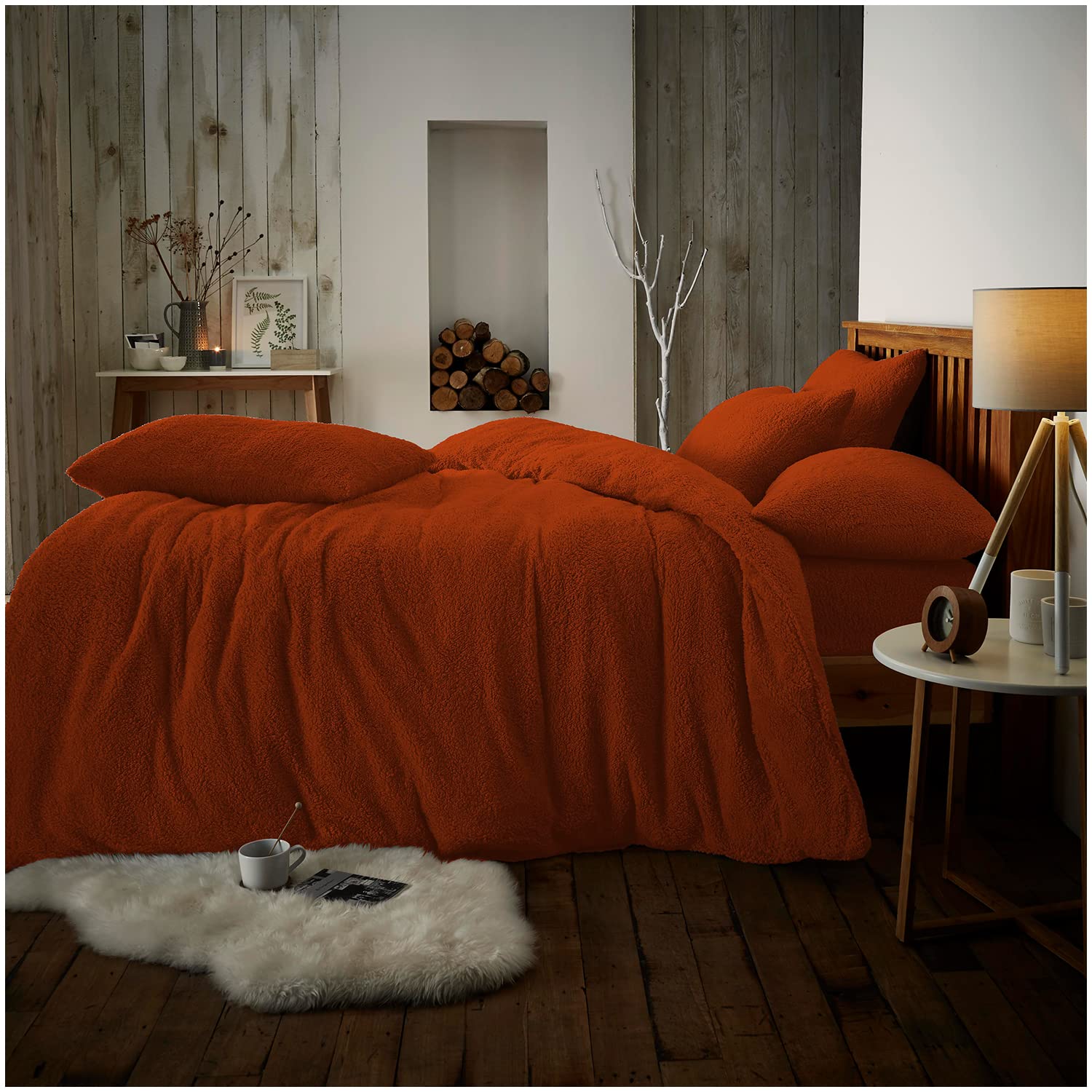 GC GAVENO CAVAILIA Teddy Fleece Bedding Set King Size - Soft Warm Cosy Duvet Cover with Pillowcases - Burnt Orange