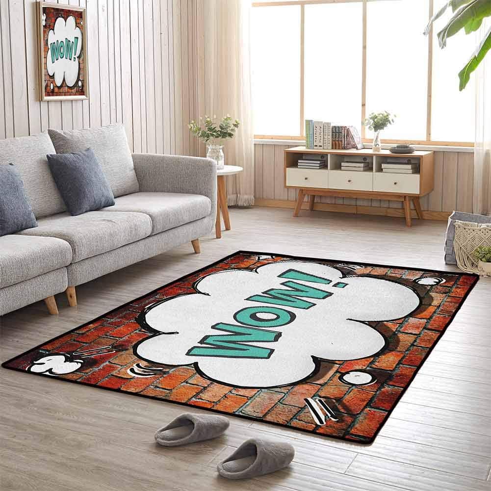 Brick Wall Area Rug for Living Room 6'x9' Super Absorbent mud Red Cracked Brick Wall British Backdrop UK English Pop Art Cloud 90s Grunge Multicolor