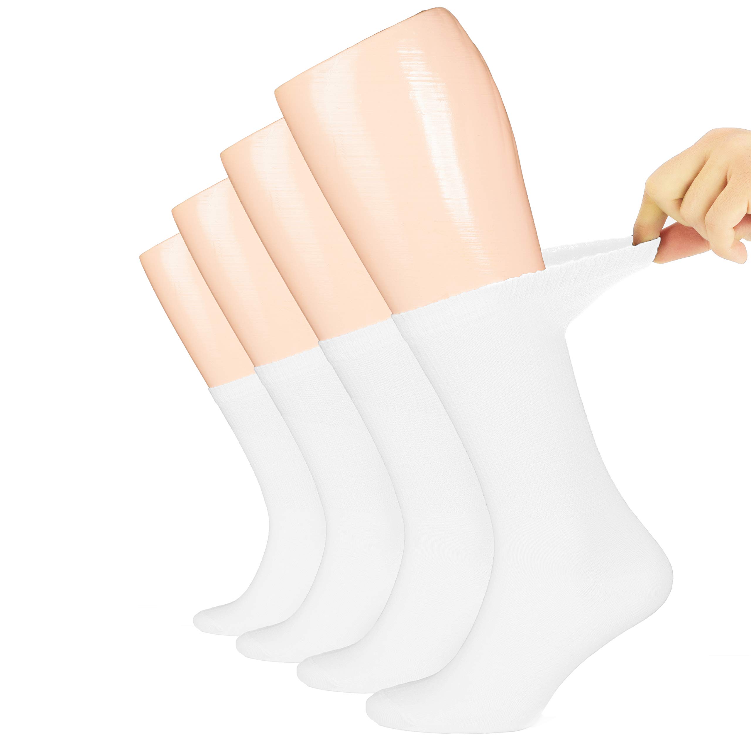 4 Pairs Women Diabetic Lycra Socks - No Seam at the Base of Toenails - Business & Leisure - Suitable for Pregnant and Seniors, White, 39-42