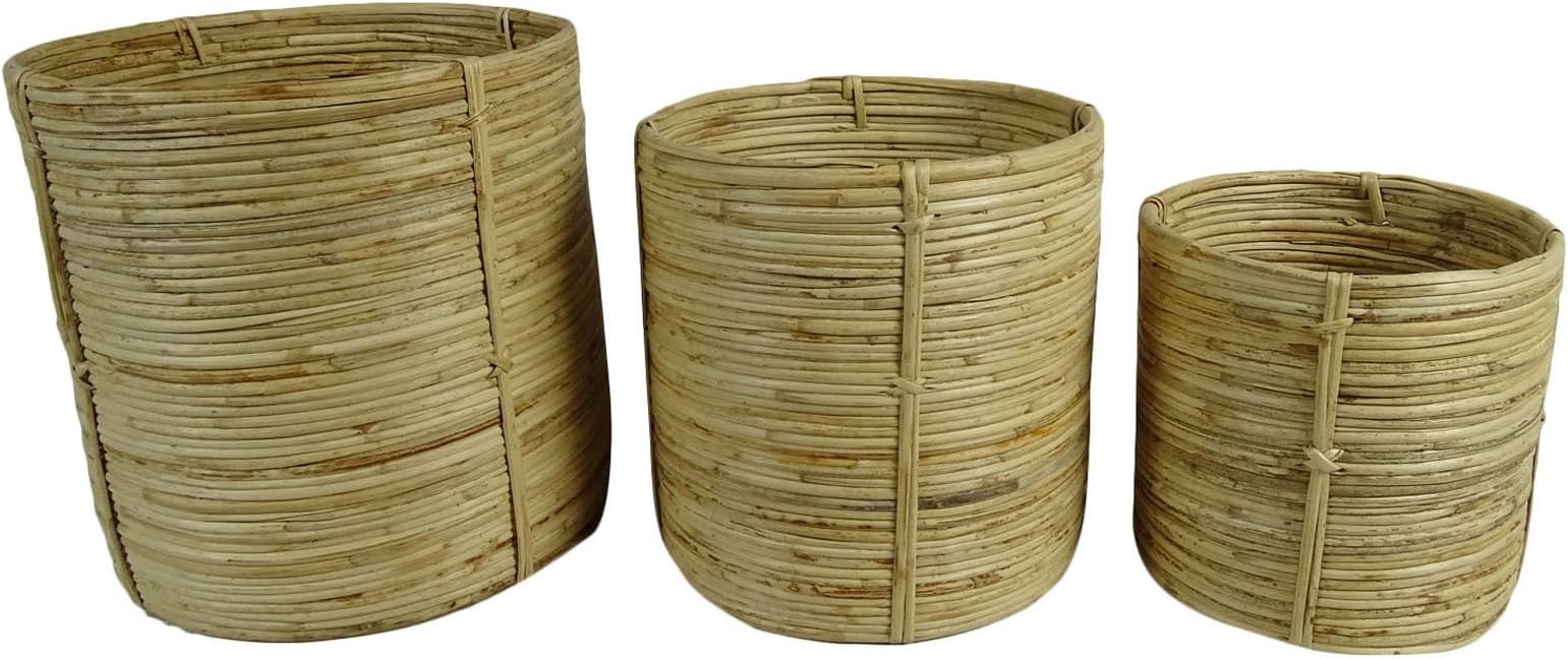 Decorative Wooden Hand Woven Round Umbrella Stand Cane Stands Set of 3 Pieces