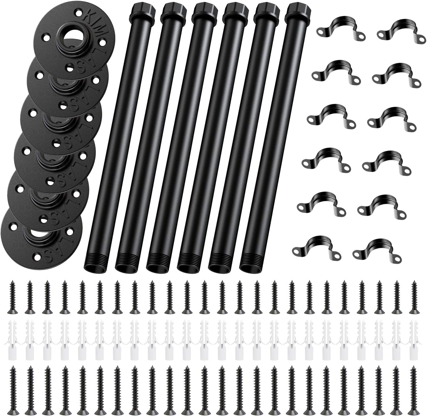 Shelf Brackets 12Inch, NEIJIAER 6 Pcs Shelf Bracket Heavy Duty Industrial Black Iron Pipe Shelves, with Screws & Tape Measure DIY Shelving Brackets for Kitchen Bedroom Bathroom Porch Home Pipe Decor: Home Improvement