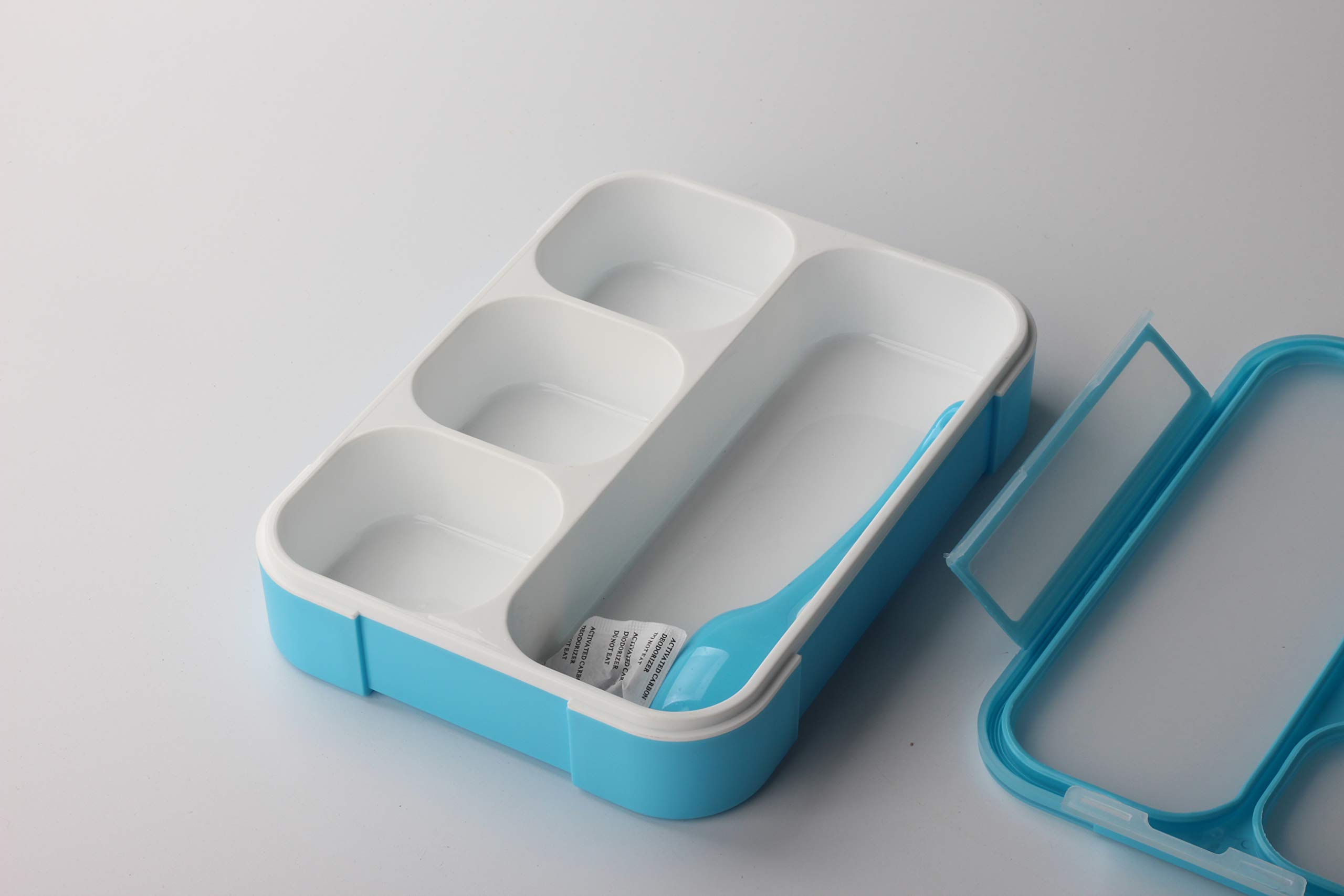 Leakproof Bento Lunch Box With 4 Compartments | Best Food Prep & Meal Planning Container For Kids And Adults | BPA Free & FDA Approved | Microwave, Dishwasher and Freezer Safe By PlusPoint (Blue)