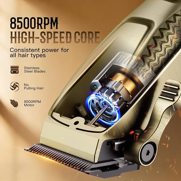 QQTIN HAIR CLIPPERS FOR MEN PROFESSIONAL, CORDLESS CLIPPERS AND TRIMMERS SET FOR HAIR CUTTING, 8500RPM RECHARGABLE ELECTRIC HAIR TRIMMER FOR SELF-HAIRCUT AND FAMILY USE (BRONZE)