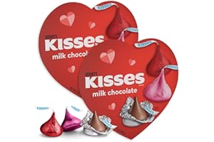 CHAIN & JO SWEETS Hershys Kisses Heart Shaped Box 6.5oz 2PK Milk Chocolate Valentines Candy - Chocolate Candy Individually Wrapped Snacks - Kisses Red, Pink & Silver Foil - Hershys Kisses Milk Chocolate Heart Shaped Valentine's Day Gift Box - Perfect Valentines Day Gift - Snacks For Adults and Valentines Day Candy For Kids