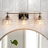 KSANA Bathroom Light Fixtures, 3 Light Black and Gold Vanity Lights for Bathroom with Clear Glass Shade, 24.5'' Modern Brass 