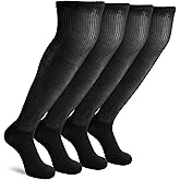 Athlemo Non-Binding Over the Knee Diabetic Socks for Men, 4 Pairs Circulatory Socks with Cushion Sole